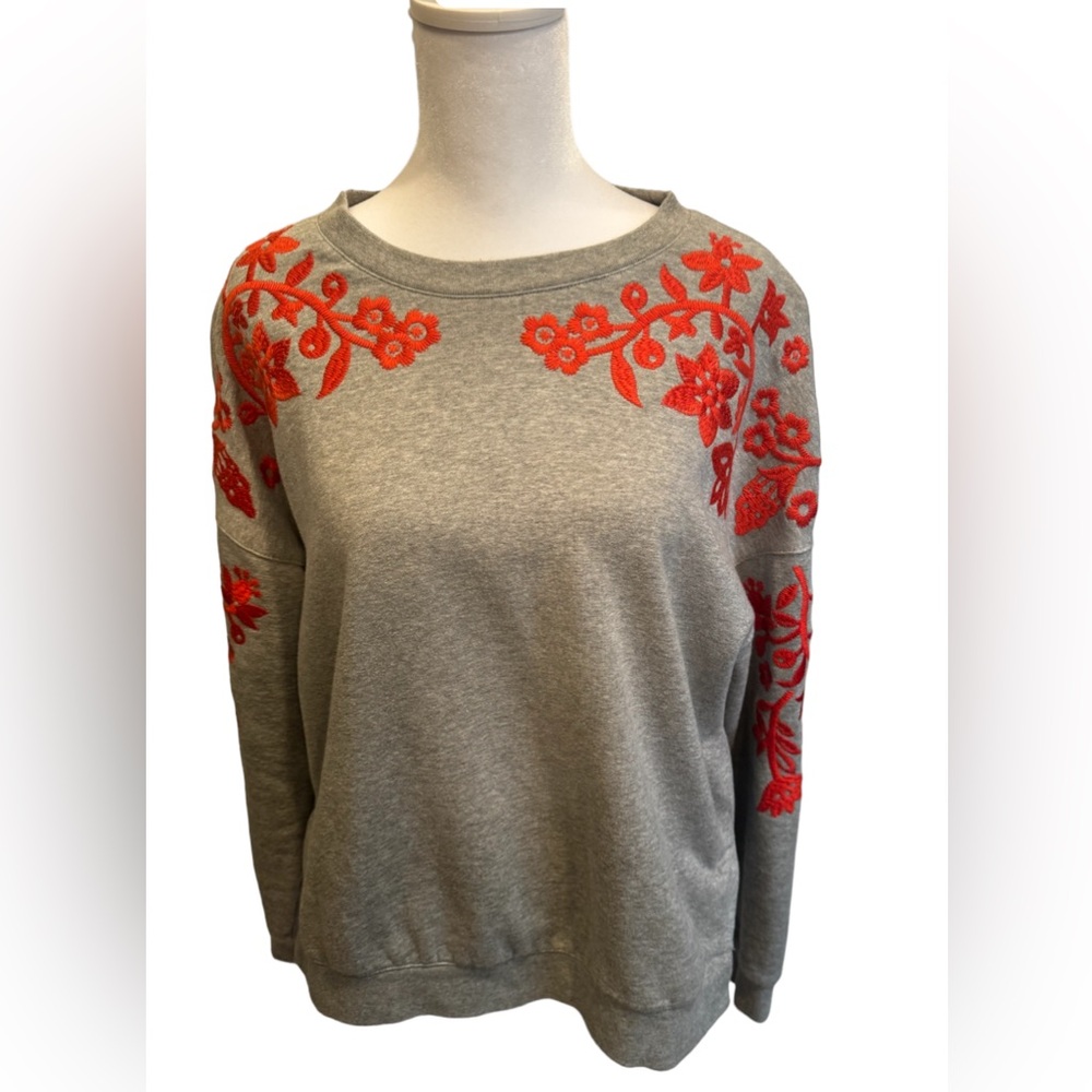 Boden grey sweatshirt with red/orange embroidery
